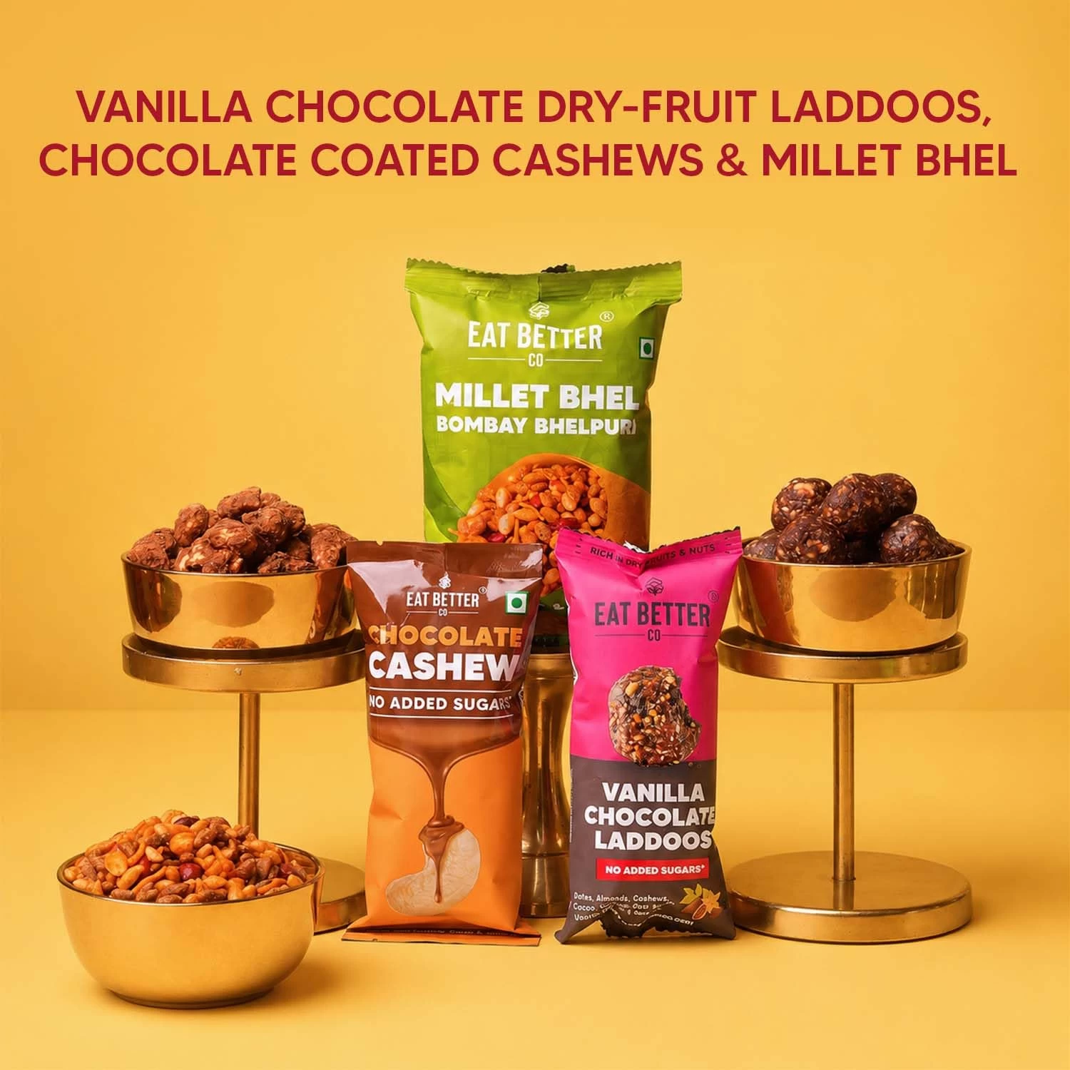 Rakhi Gift Hamper - 9 Items Combo Pack - Chocolate Coated Cashews, Vanilla chocolate Dry Fruits Laddu, Millet Bombay Bhel & Rakhi with Roli, Chawal | Raksha Bandhan Box for Brother - Rakhi with Gift Set