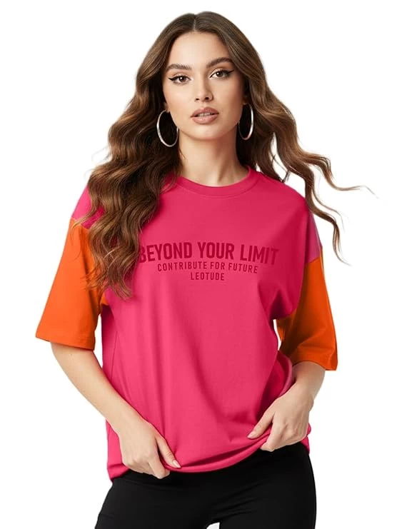 Half Sleeve Cottonblend Oversized Tshirt for Women, Round Neck